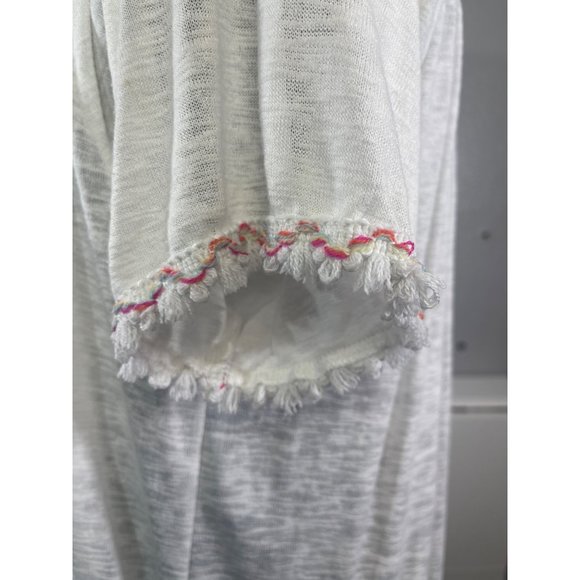 Time and Tru Size Large Womens White Slub Knit Top with Boho Trim on Sleeves Hem - Picture 4 of 9